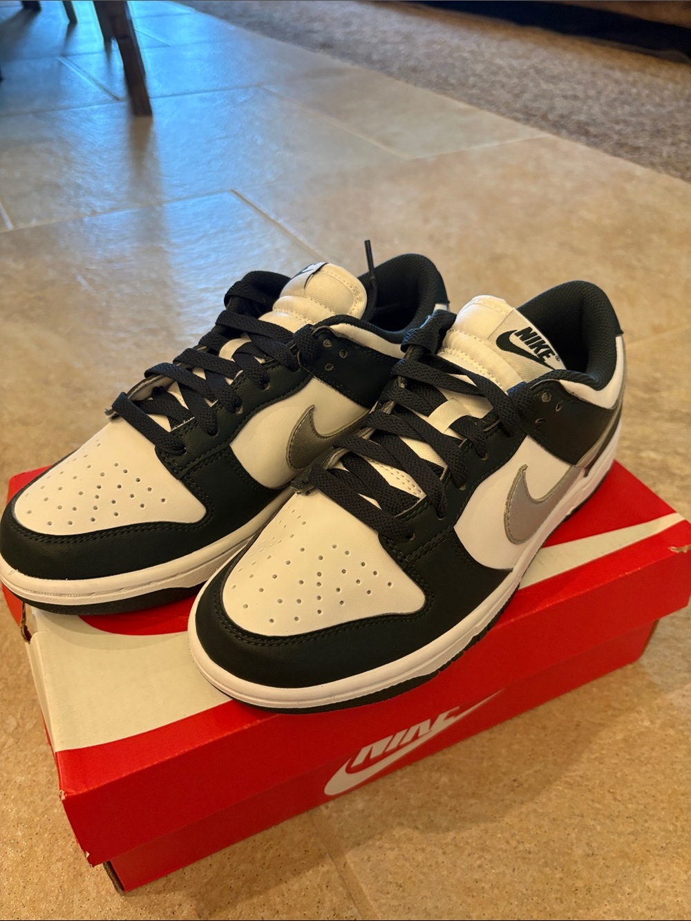 Nike Dunk Women’s Low-Top Sneakers in Dark Green, White, and Silver